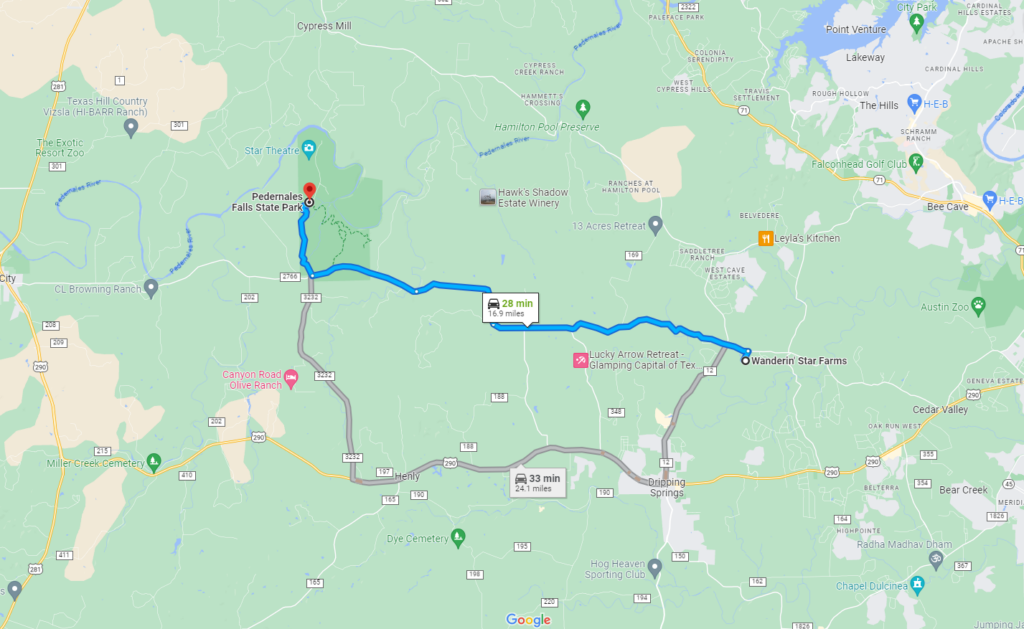 Pedernales Falls State Park - Map from Dripping Springs