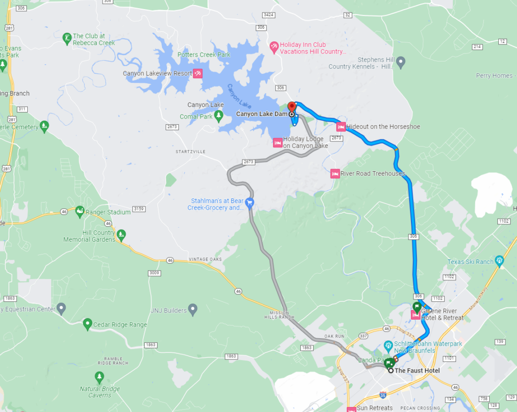 Canyon Lake Dam - Map from The Faust Hotel