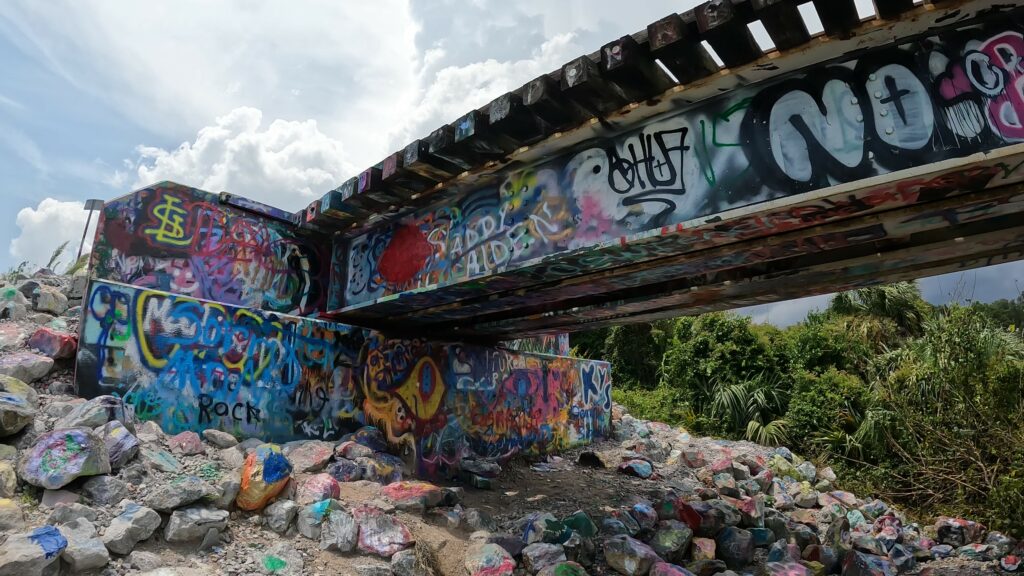 Railroad Trestle and Rocks at Pensacola Graffiti Bridge