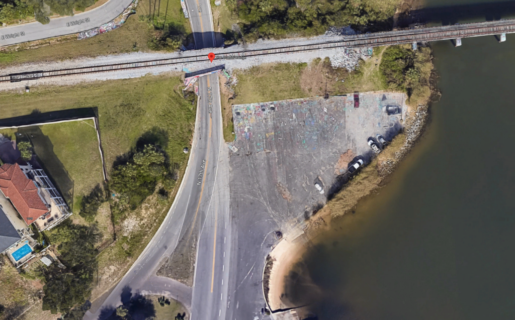 Overhead Map for Pensacola Graffiti Bridge and Boat Ramp Parking Lot