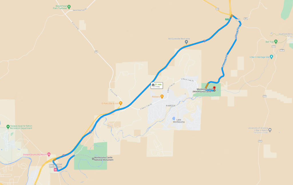 Map Showing Montezuma Castle and Well, alongside Fort Verde