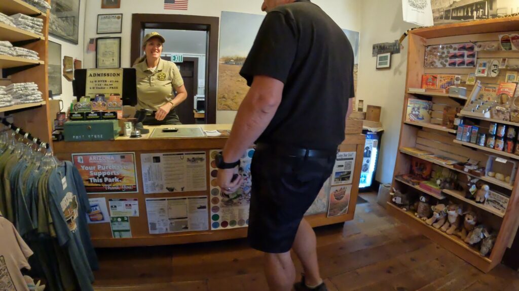 Checking in with Park Ranger in Visitor Center (old Fort Administration Building)