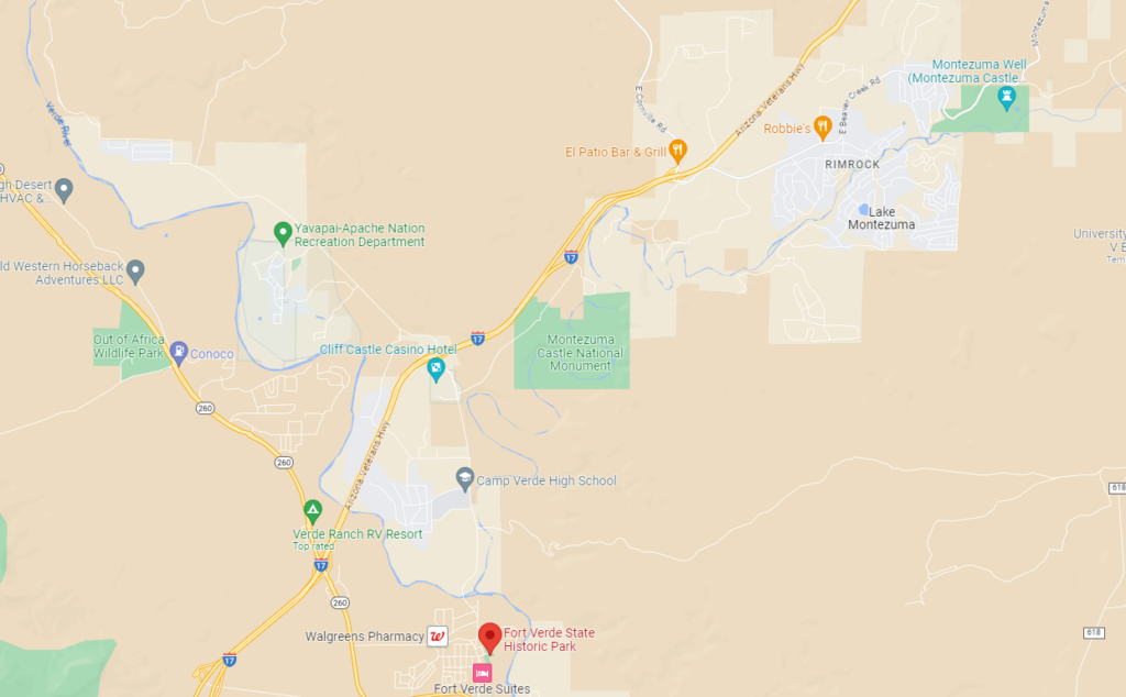 Map Showing all the Two National Monuments and Fort Verde State Park