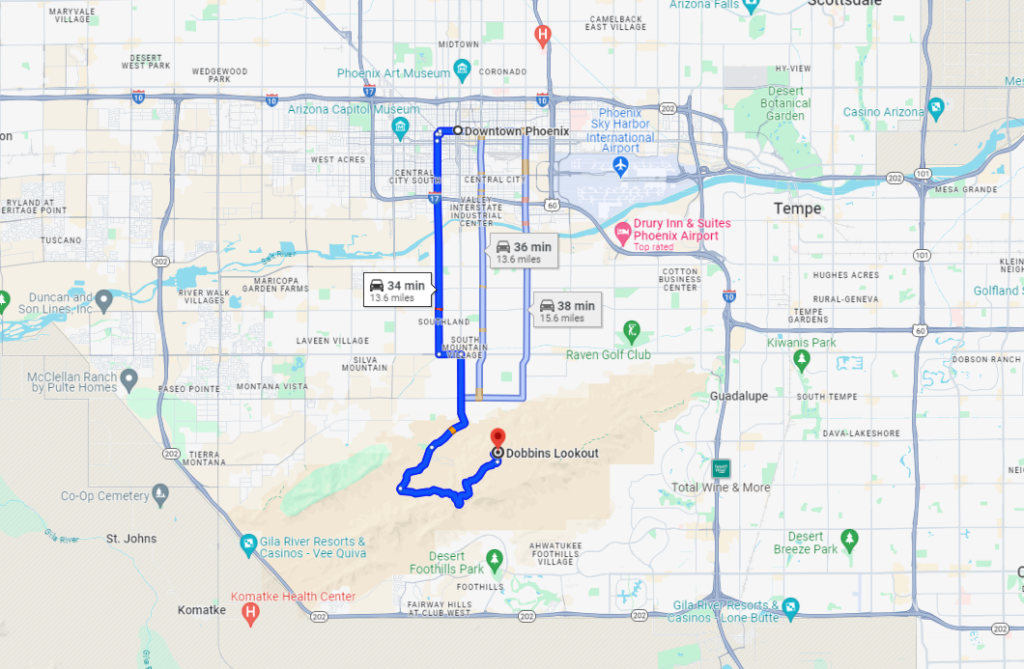 Downtown Phoenix to Dobbins Lookout