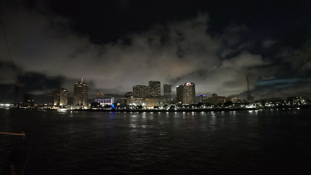 Beautiful View of New Orleans at Night from the Steamboat Natchez