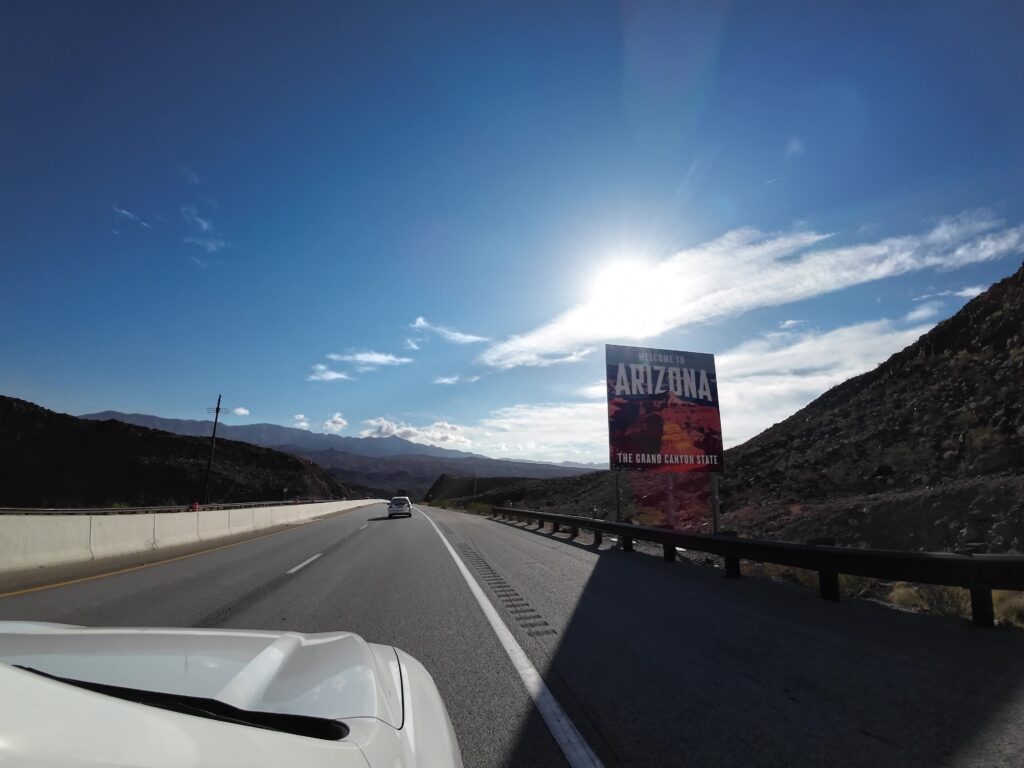 Crossing into Arizona heading to Grand Canyon West