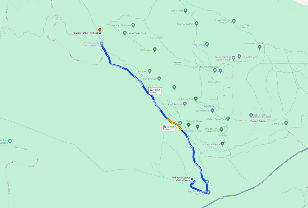 Map of Park Entrance to Calico Tanks Trailhead