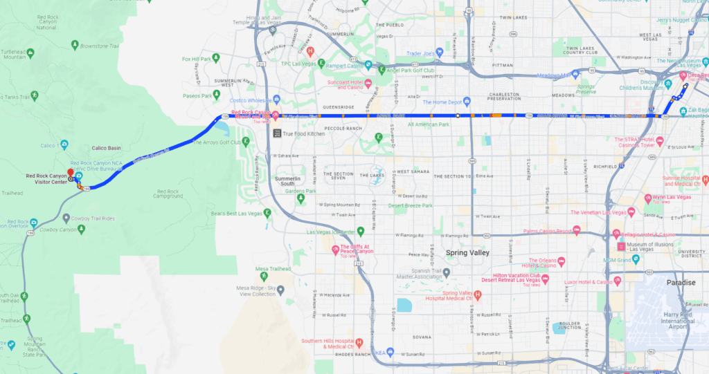 Map from Downtown Las Vegas to Red Rock Canyon