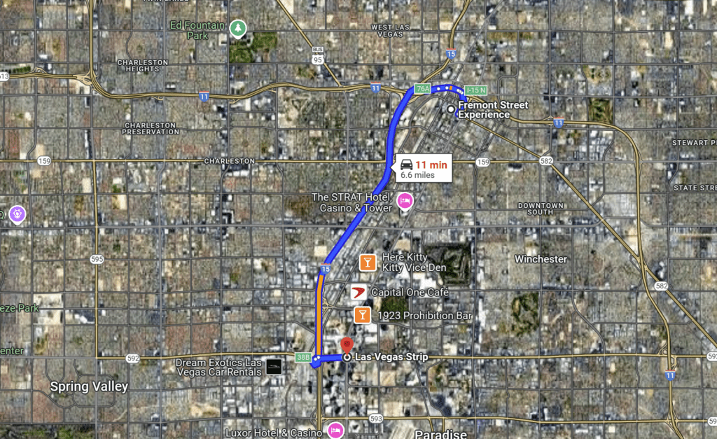 Map of Fremont Street versus the Las Vegas Strip