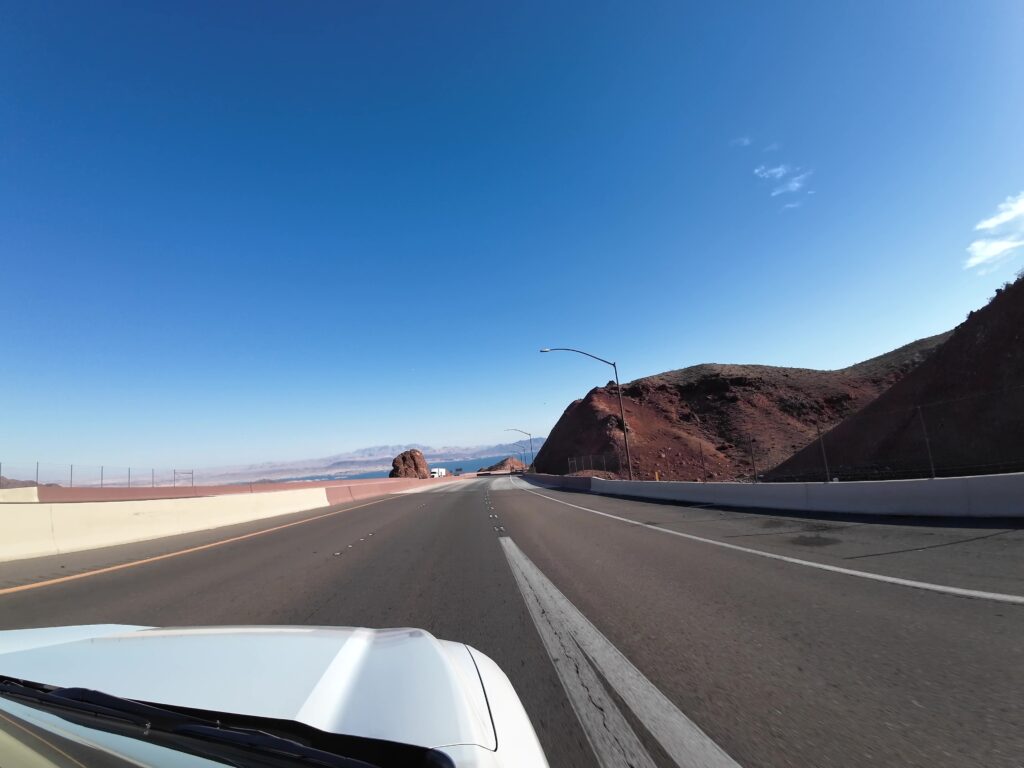 Lake Mead in the Background while Driving to Grand Canyon West