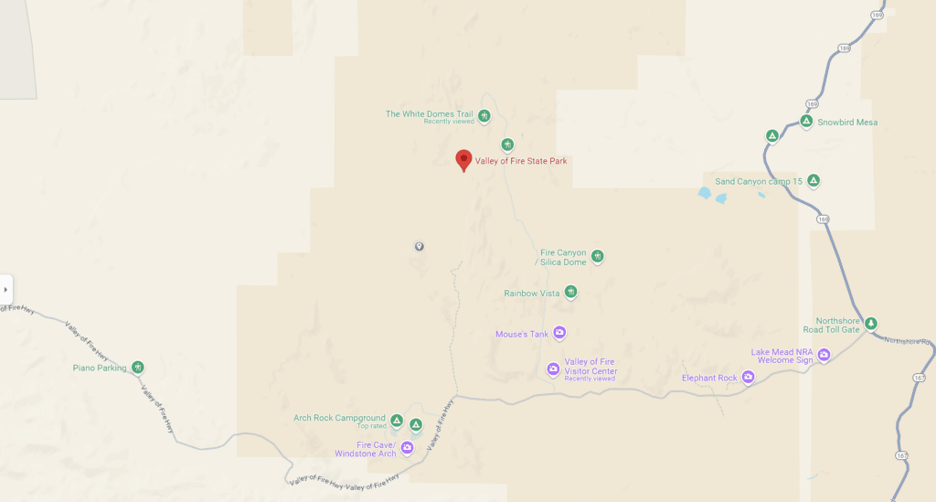 Map of Valley of Fire State Park