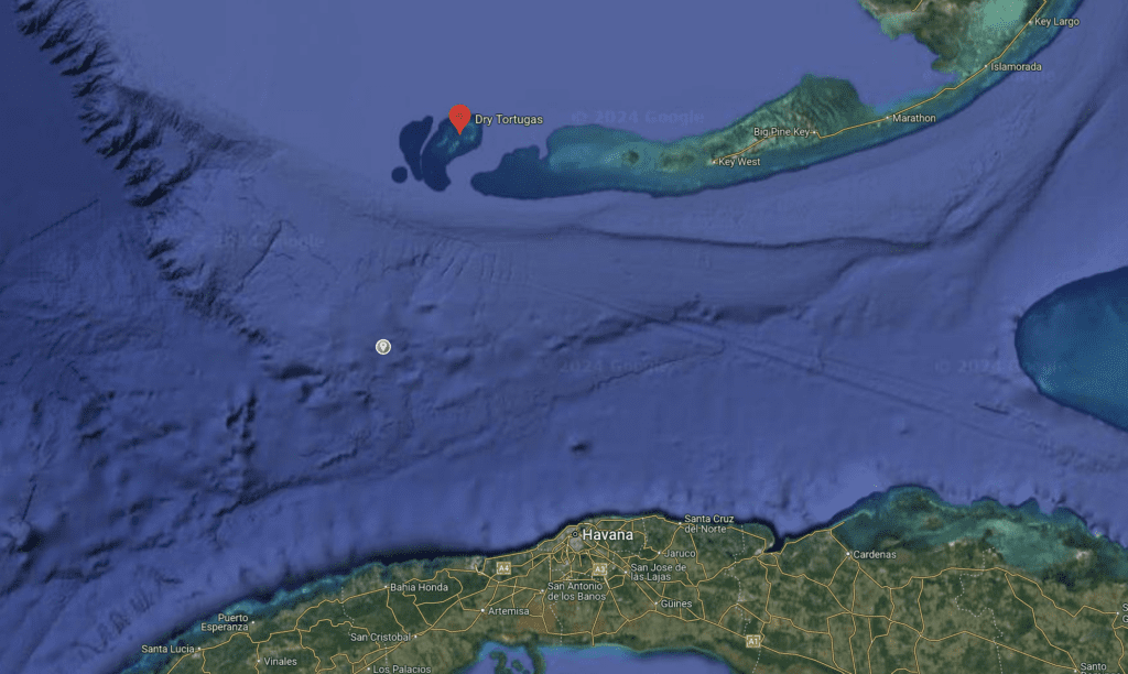 Map of Dry Tortugas and Havana, Cuba