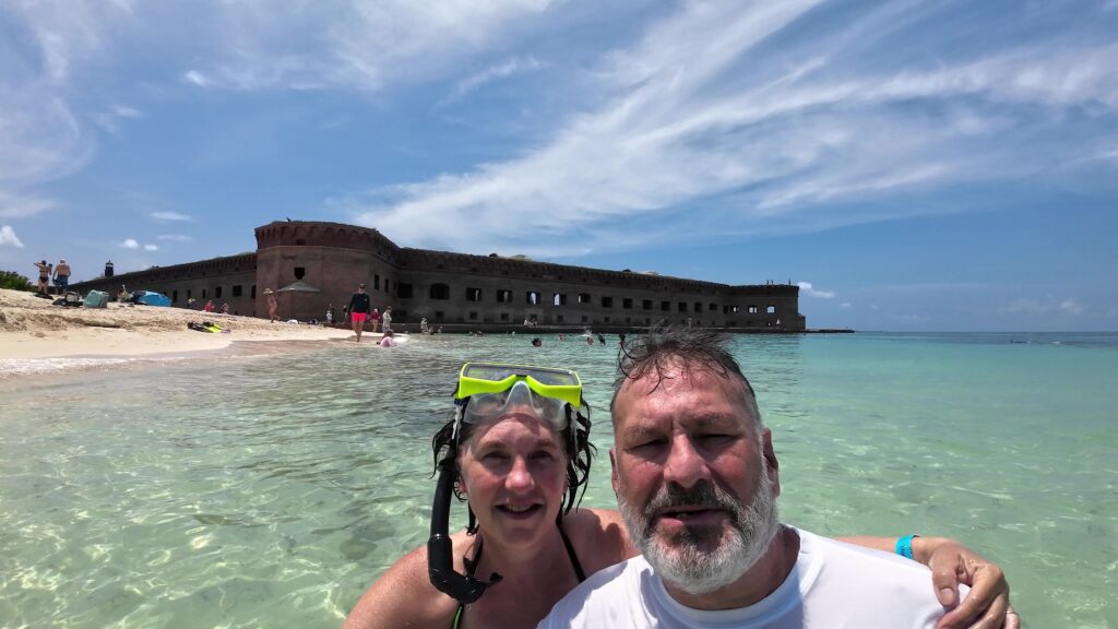 Selfie of Us Snorkeling at the Beach and the Fort