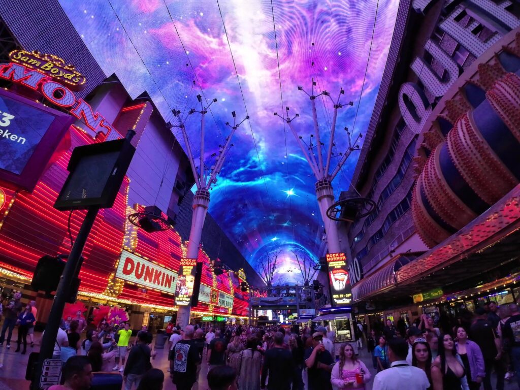 Watching People and the Viva Vision at Night on Fremont Street