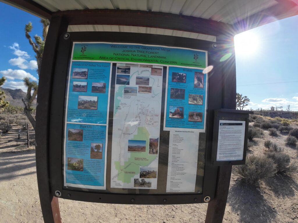 Sign at the Grapevine Mesa Joshua Tree Forest Park